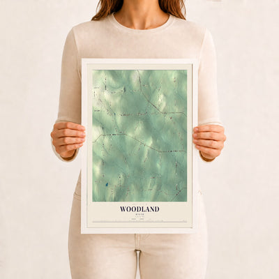 Woodland, Maine map print - 12 x 18 white Ayous wood frame