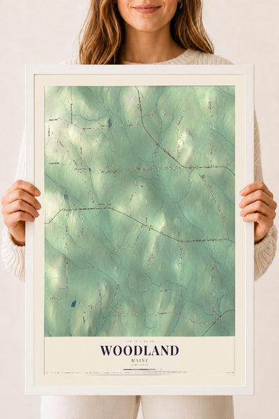 Woodland, Maine map print - 18 x 24 white Ayous wood frame