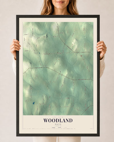 Woodland, Maine map print - 24 x 36 black Ayous wood frame