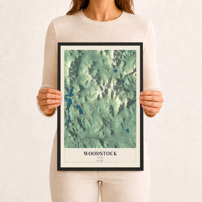 Woodstock, Maine map print - 12 x 18 black Ayous wood frame