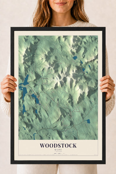 Woodstock, Maine map print - 18 x 24 black Ayous wood frame