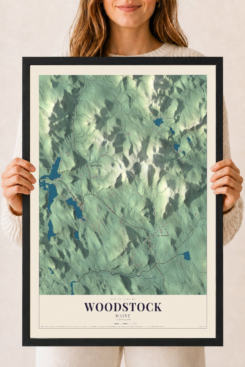 Woodstock, Maine map print - 18 x 24 black Ayous wood frame