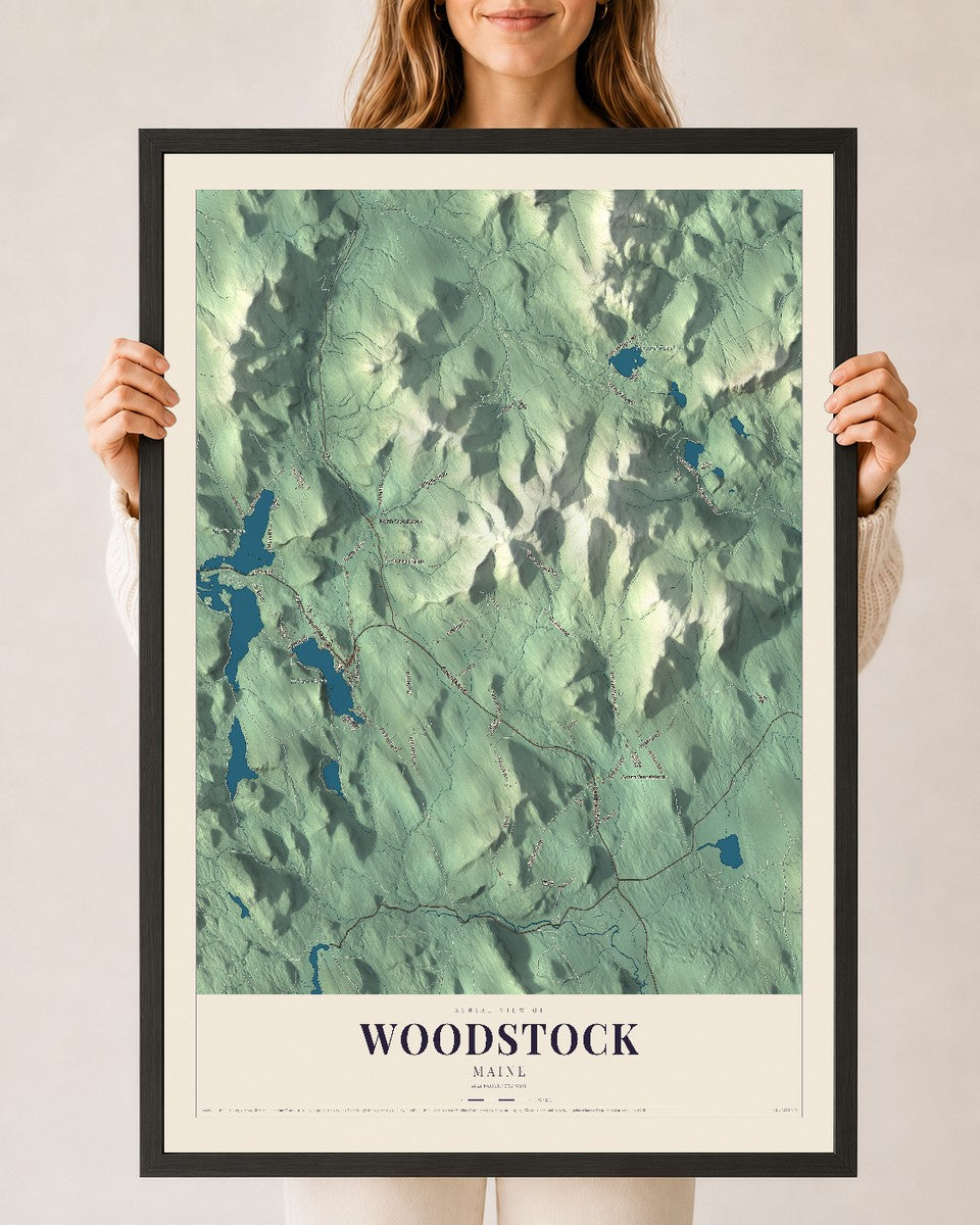 Woodstock, Maine map print - 24 x 36 black Ayous wood frame