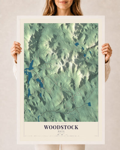 Woodstock, Maine map print - 24 x 36 white Ayous wood frame