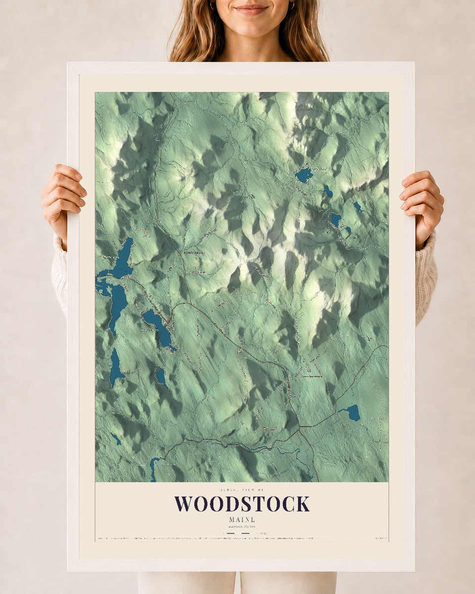 Woodstock, Maine map print - 24 x 36 white Ayous wood frame