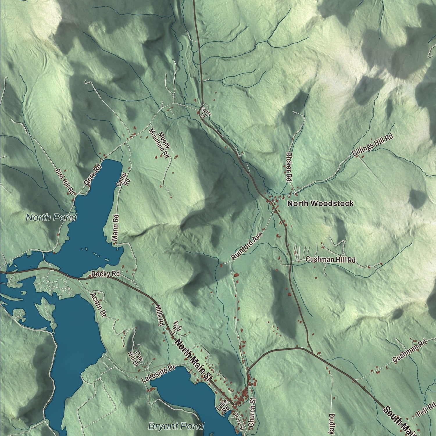 Terrain and local geography detail from the Woodstock, Maine map