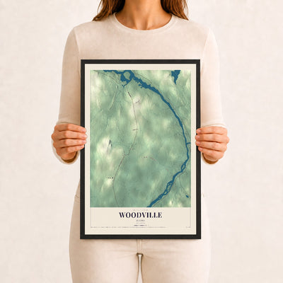 Woodville, Maine map print - 12 x 18 black Ayous wood frame