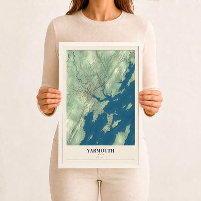 Yarmouth, Maine map print - 12 x 18 white Ayous wood frame