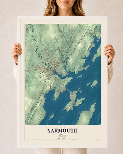 Yarmouth, Maine map print - 24 x 36 white Ayous wood frame