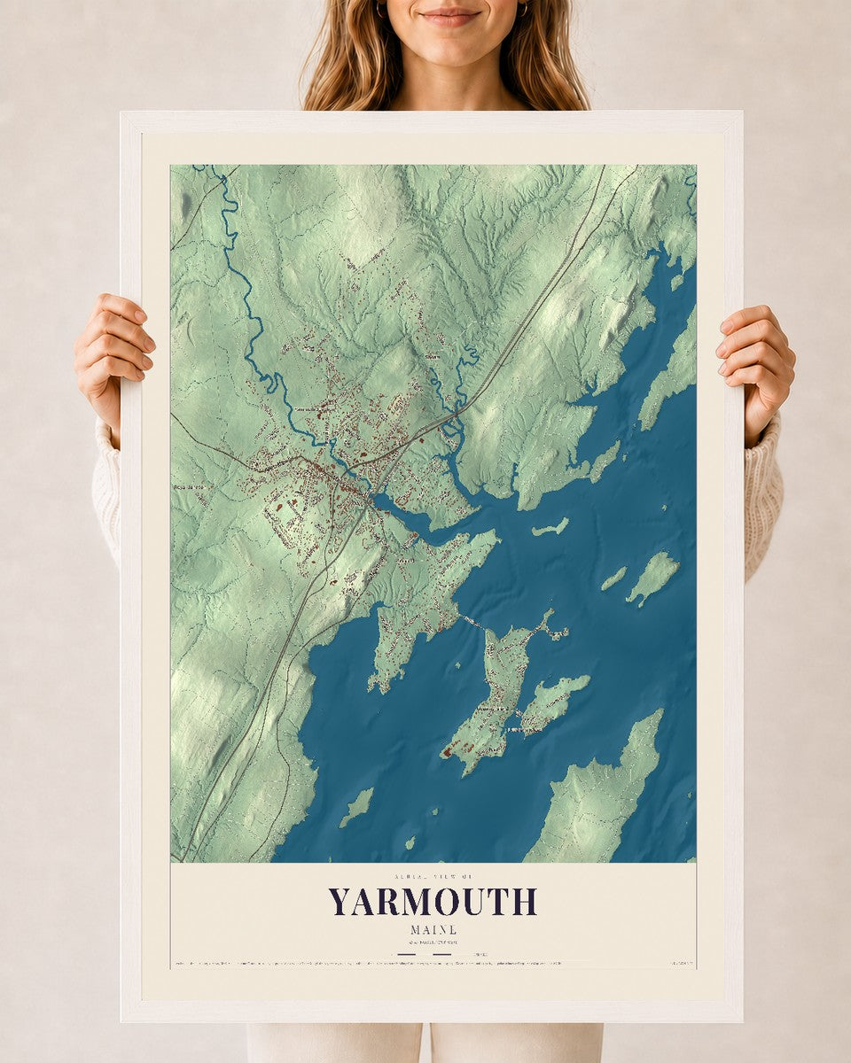 Yarmouth, Maine map print - 24 x 36 white Ayous wood frame