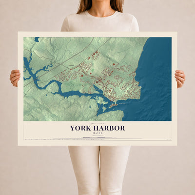 York Harbor, Maine map print - 24 x 36 archival matte print