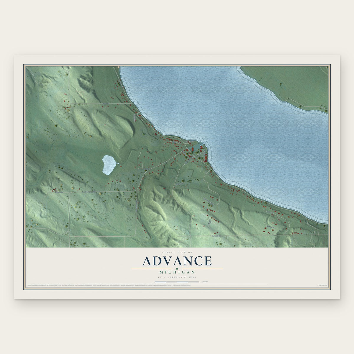 Advance, Michigan map print, the full design