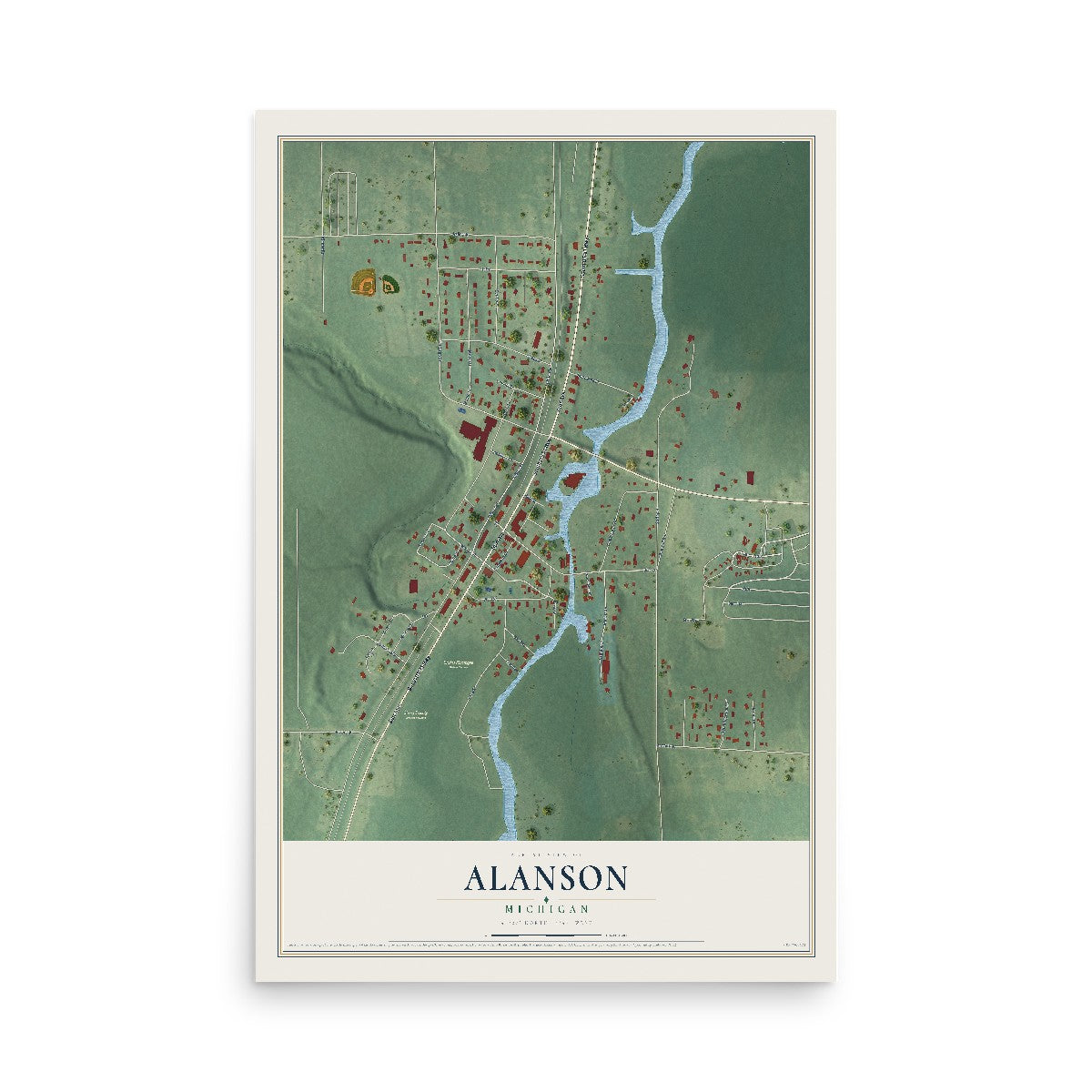 Map of Alanson, Michigan, 12 x 18 inch unframed archival matte print