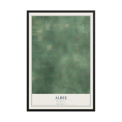 Map of Albee, Michigan, 12 x 18 inch print in a black wood frame