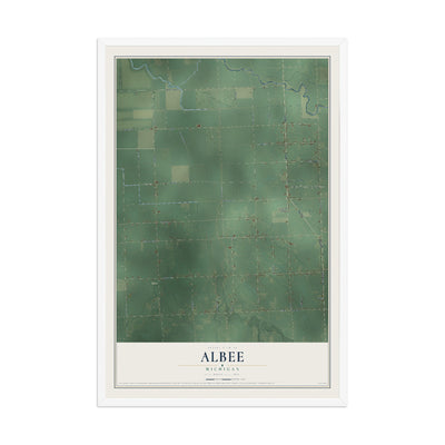 Map of Albee, Michigan, 12 x 18 inch print in a white wood frame