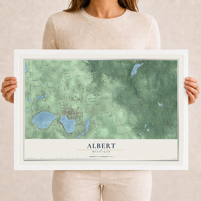 Map of Albert, Michigan, 12 x 18 inch print in a white wood frame