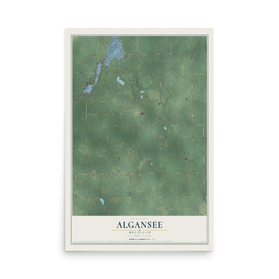 Map of Algansee, Michigan, 12 x 18 inch unframed archival matte print
