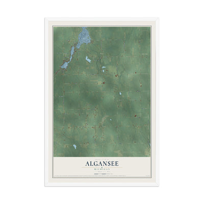 Map of Algansee, Michigan, 12 x 18 inch print in a white wood frame