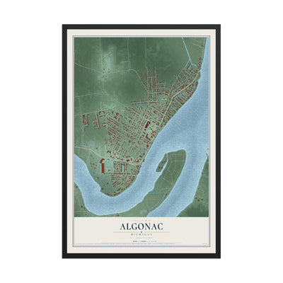Map of Algonac, Michigan, 12 x 18 inch print in a black wood frame