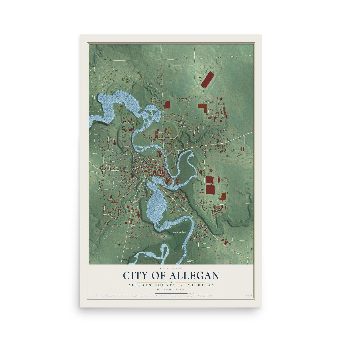 Map of Allegan, Michigan, 12 x 18 inch unframed archival matte print