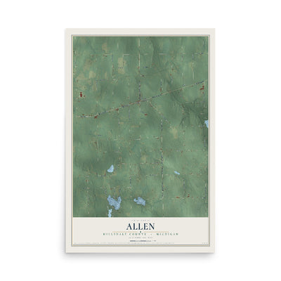 Map of Allen, Hillsdale County, Michigan, 12 x 18 inch unframed archival matte print
