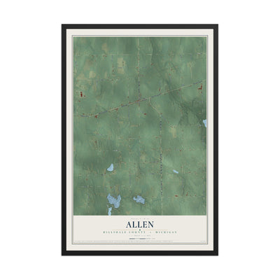Map of Allen, Hillsdale County, Michigan, 12 x 18 inch print in a black wood frame