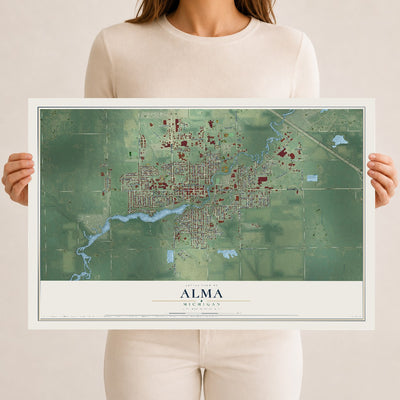 Map of Alma, Michigan, 12 x 18 inch unframed archival matte print