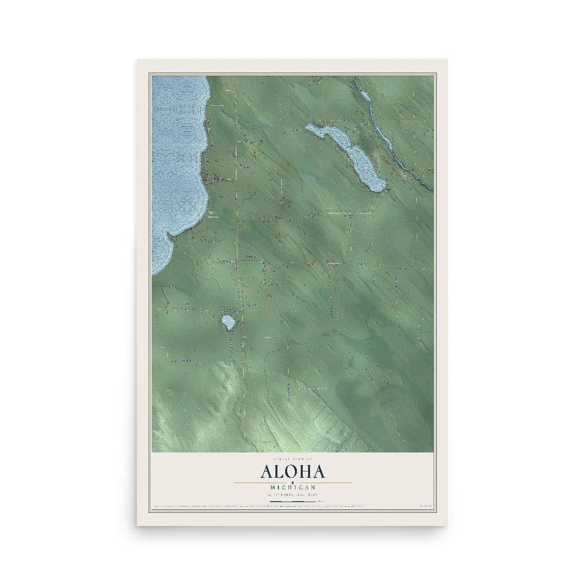 Map of Aloha, Michigan, 12 x 18 inch unframed archival matte print