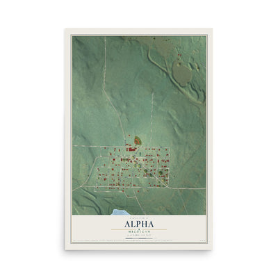 Map of Alpha, Michigan, 12 x 18 inch unframed archival matte print