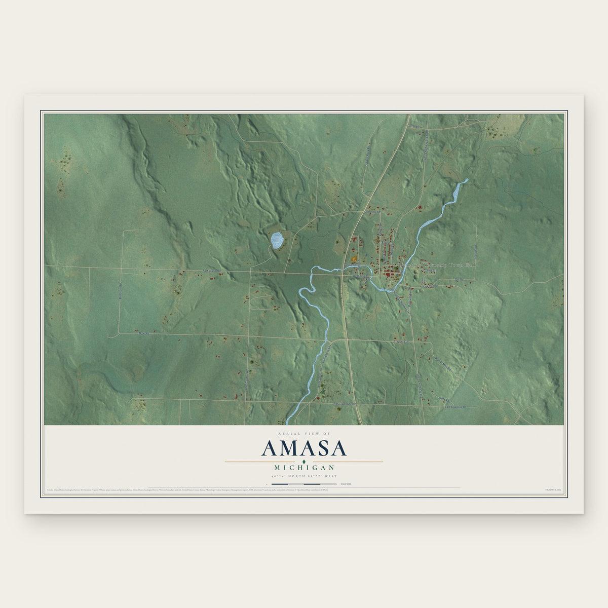 Amasa, Michigan map print, the full design