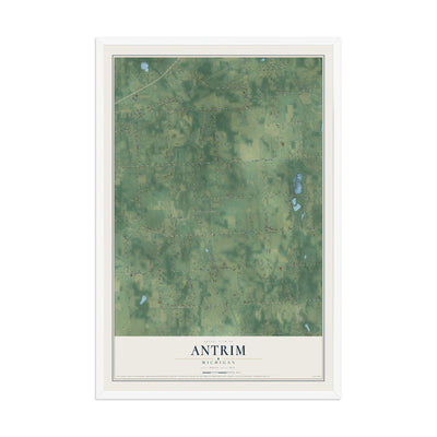 Map of Antrim, Michigan, 12 x 18 inch print in a white wood frame