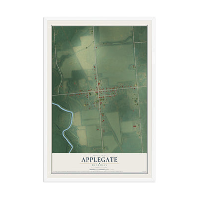 Map of Applegate, Michigan, 12 x 18 inch print in a white wood frame