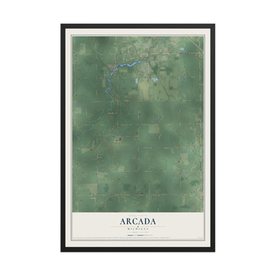 Map of Arcada, Michigan, 12 x 18 inch print in a black wood frame