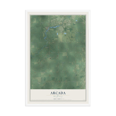 Map of Arcada, Michigan, 12 x 18 inch print in a white wood frame