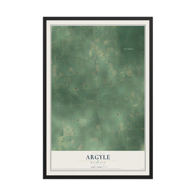 Map of Argyle, Michigan, 12 x 18 inch print in a black wood frame