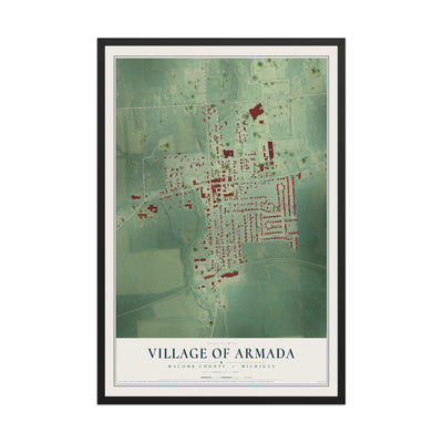 Map of Armada, Michigan, 12 x 18 inch print in a black wood frame