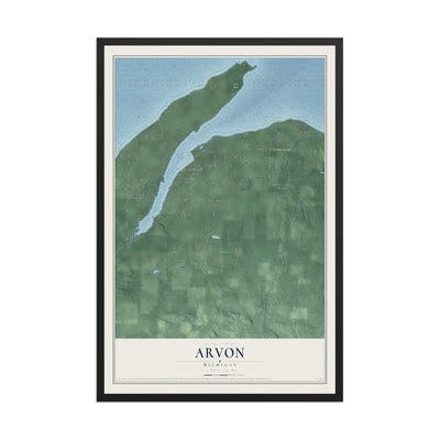 Map of Arvon, Michigan, 12 x 18 inch print in a black wood frame