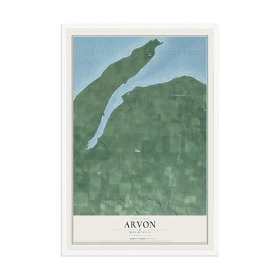 Map of Arvon, Michigan, 12 x 18 inch print in a white wood frame