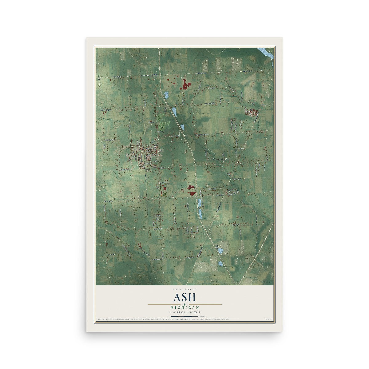 Map of Ash, Michigan, 12 x 18 inch unframed archival matte print