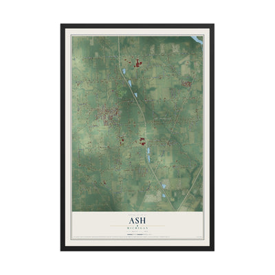 Map of Ash, Michigan, 12 x 18 inch print in a black wood frame