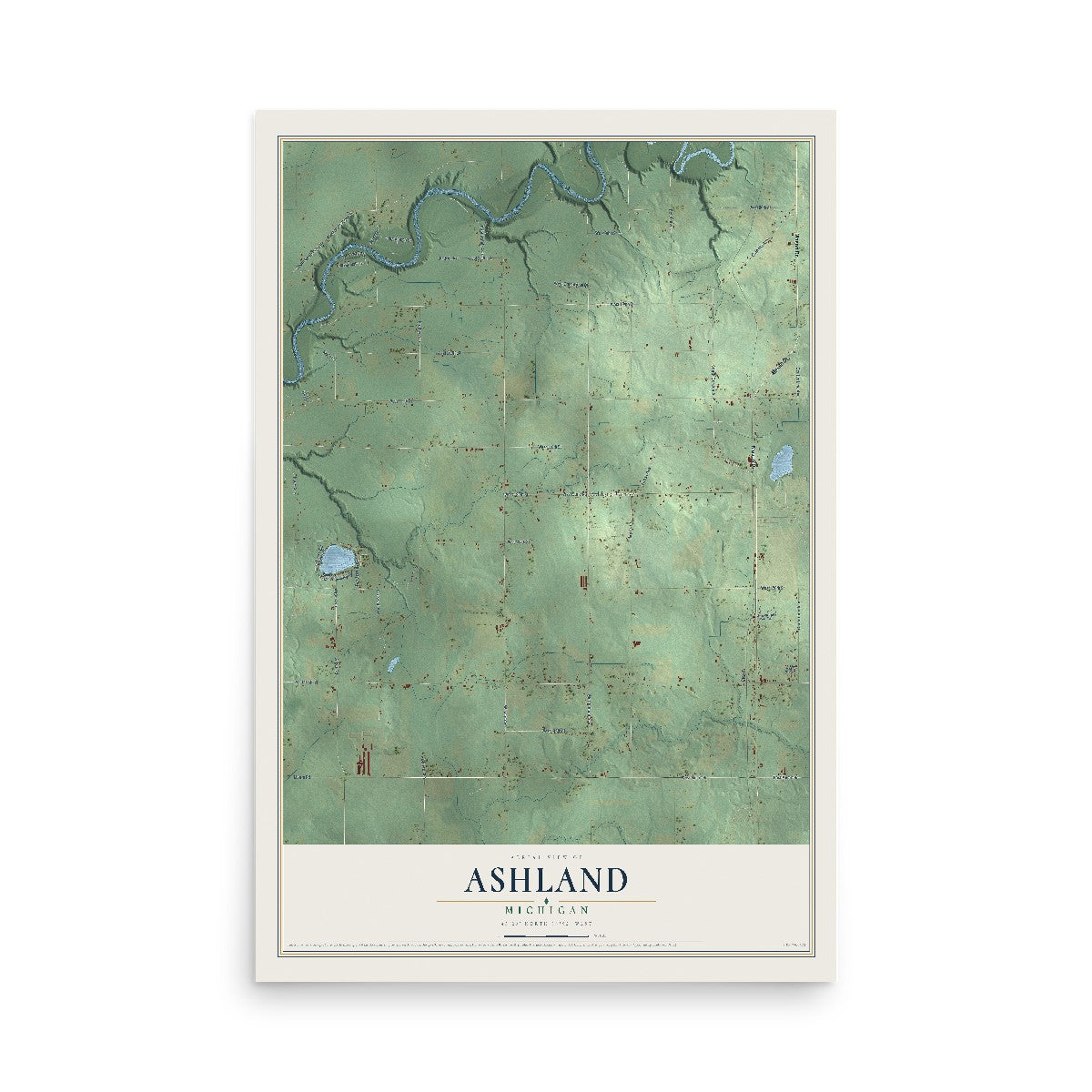 Map of Ashland, Michigan, 12 x 18 inch unframed archival matte print