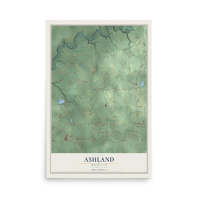 Map of Ashland, Michigan, 12 x 18 inch unframed archival matte print