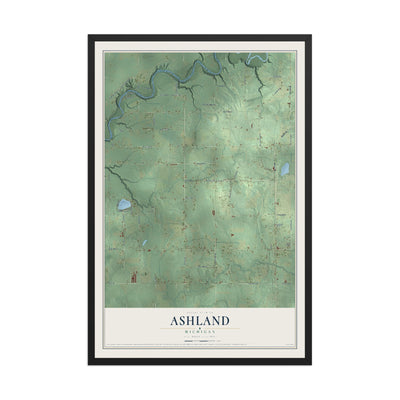 Map of Ashland, Michigan, 12 x 18 inch print in a black wood frame