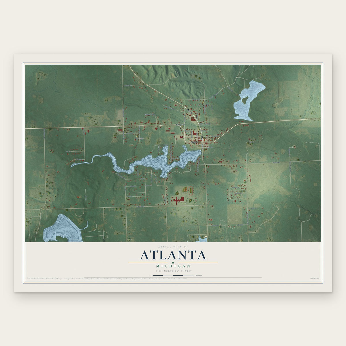Atlanta, Michigan map print, the full design
