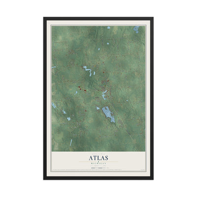 Map of Atlas, Michigan, 12 x 18 inch print in a black wood frame