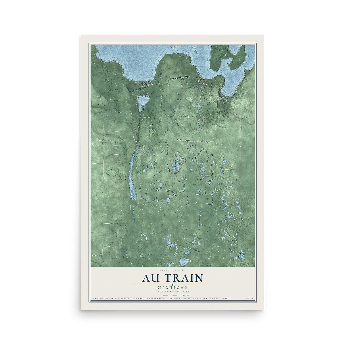 Map of Au Train, Michigan, 12 x 18 inch unframed archival matte print