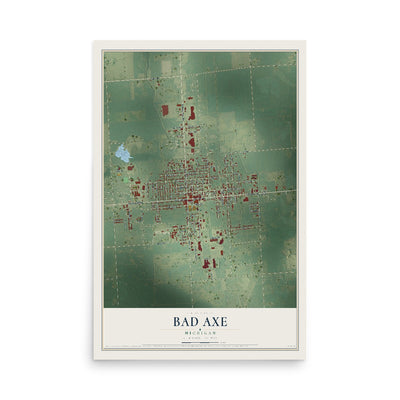 Map of Bad Axe, Michigan, 12 x 18 inch unframed archival matte print