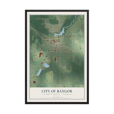 Map of Bangor, Michigan, 12 x 18 inch print in a black wood frame