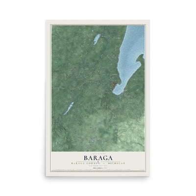 Map of Baraga, Baraga County, Michigan, 12 x 18 inch unframed archival matte print