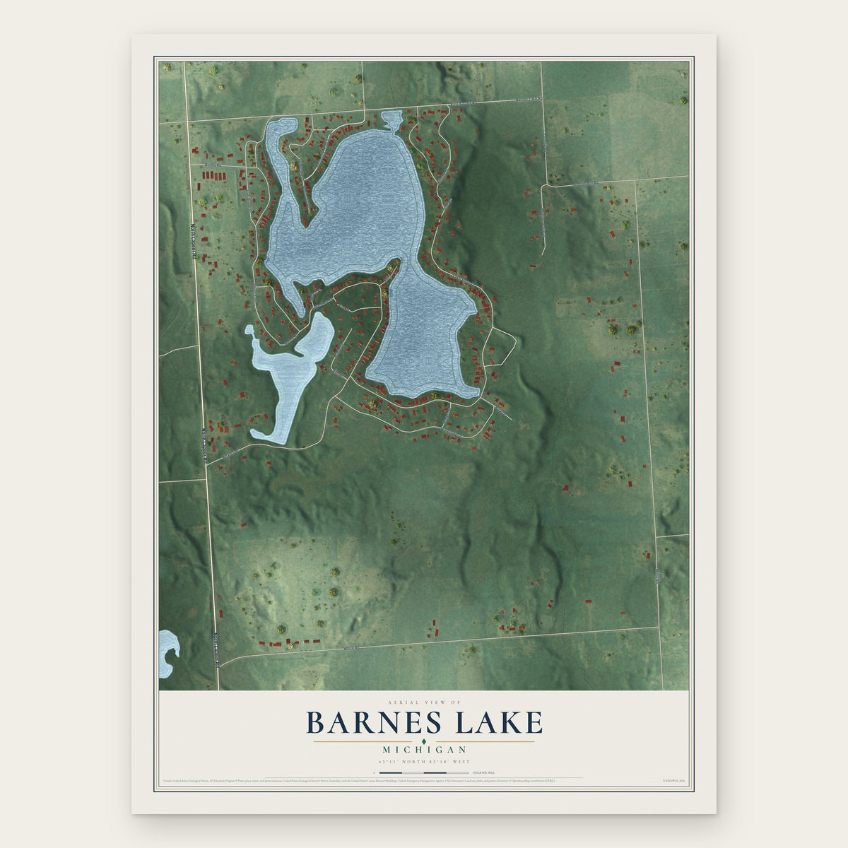 Barnes Lake, Michigan map print, the full design